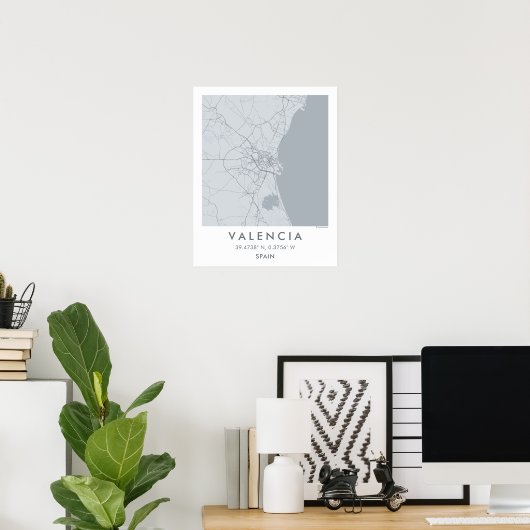 Custom City Map Valencia Spain Wall Art Poster (Thuiskantoor)