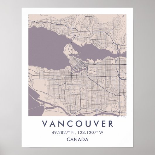 Custom City Map Vancouver Canada Wall Art Poster (Voorkant)
