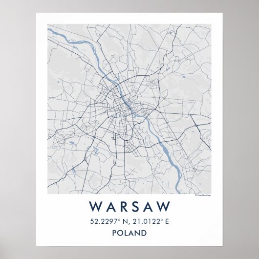 Custom City Map Warsaw Poland Wall Art Poster (Voorkant)