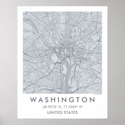 Custom City Map Washington DC Wall Art Poster (Voorkant)