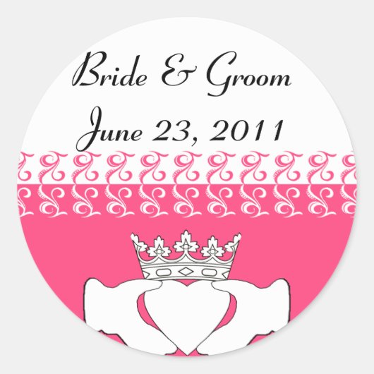 Custom Claddagh in Roze Ronde Sticker (Voorkant)
