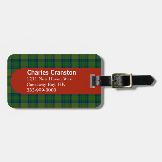 Custom Clan Cranstoun Tartan Plaid Bagagelabel (Voorkant horizontaal)