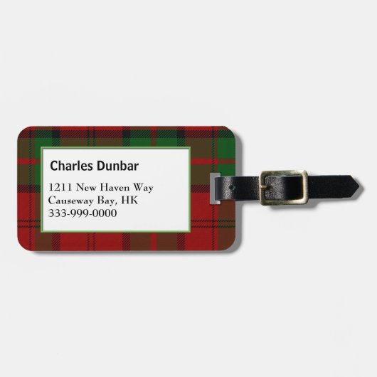 Custom Clan Dunbar Tartan Pset Bagagelabel (Voorkant horizontaal)