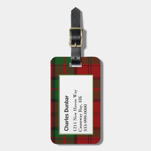 Custom Clan Dunbar Tartan Pset Bagagelabel (Voorkant verticaal)