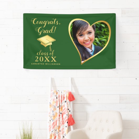 Custom Class 2025 Afstudeerder Foto Groen Goud Afs Spandoek (Insitu)