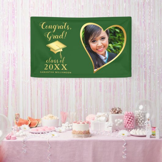 Custom Class 2025 Afstudeerder Foto Groen Goud Afs Spandoek (Feest)
