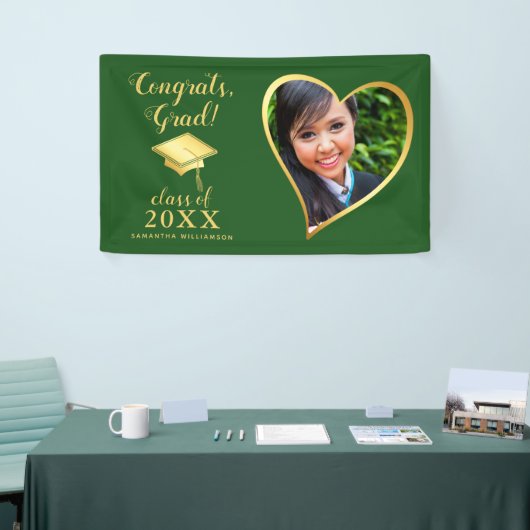Custom Class 2025 Afstudeerder Foto Groen Goud Afs Spandoek (Beurs)