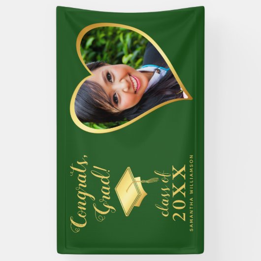 Custom Class 2025 Afstudeerder Foto Groen Goud Afs Spandoek (Verticaal)
