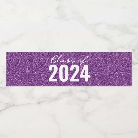 Custom Class Jaar Paarse Glitter Waterfles Etiket (Enkel label)