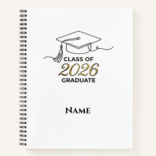 Custom Class of 2026 Graduation Notebook with Gold Notitieboek (Voorkant)