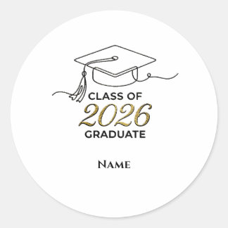 Custom Class of 2026 Graduation Round Sticker Gold