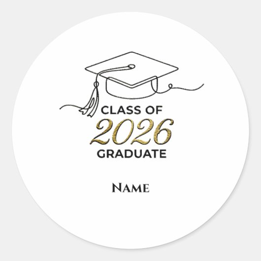 Custom Class of 2026 Graduation Round Sticker Gold (Voorkant)