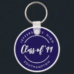 Custom Class of School Graduate Reunion Circle Sleutelhanger<br><div class="desc">Simple minimalist chic posh style design of school name inside navy blue circle ring. Customize it with texts of your own choice for school reunion or graduation keepsake.</div>