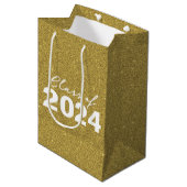 Custom Class Year Gold Glitter Medium Cadeauzakje (Voorkant Gekanteld)