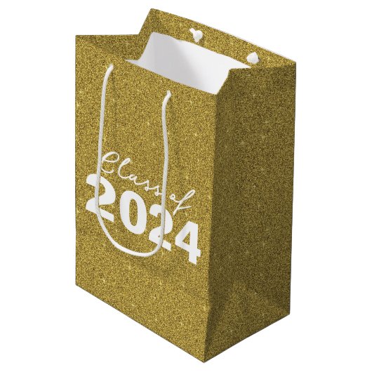 Custom Class Year Gold Glitter Medium Cadeauzakje (Voorkant Gekanteld)