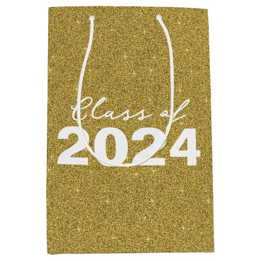 Custom Class Year Gold Glitter Medium Cadeauzakje (Voorkant)