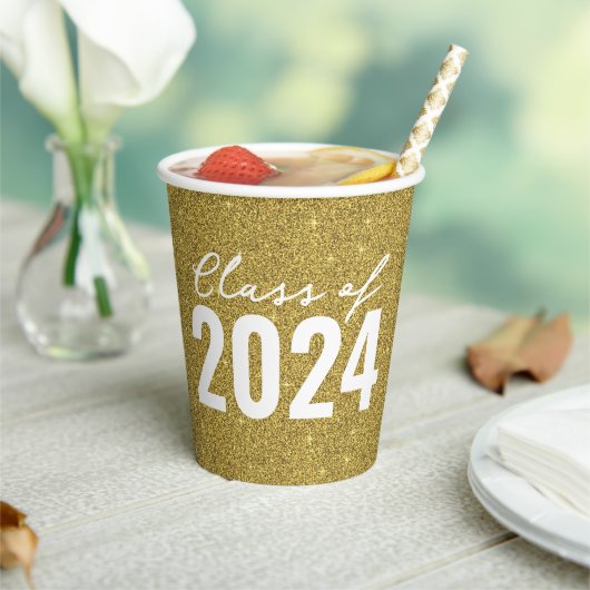 Custom Class Year Gold Glitter Papieren Bekers (Insitu)