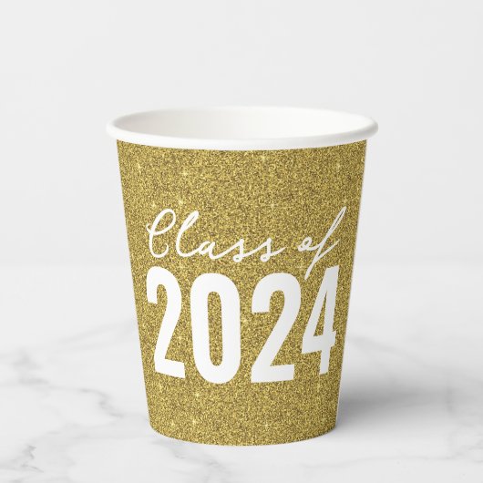Custom Class Year Gold Glitter Papieren Bekers (Achterkant)