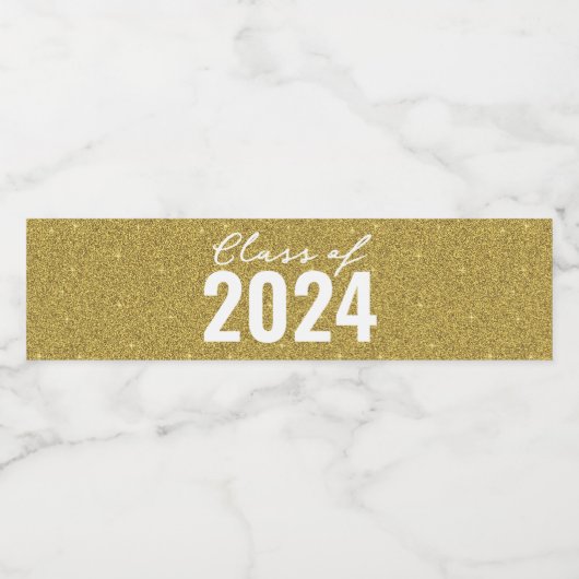 Custom Class Year Gold Glitter Waterfles Etiket (Enkel label)