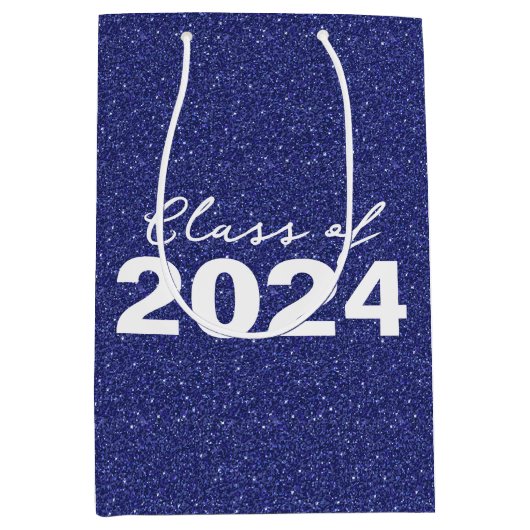 Custom Class Year Navy Blue Glitter Medium Cadeauzakje (Voorkant)