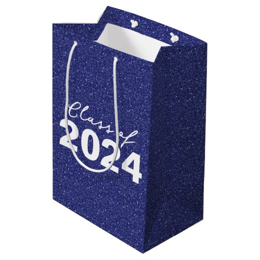 Custom Class Year Navy Blue Glitter Medium Cadeauzakje (Achterkant Gekanteld)