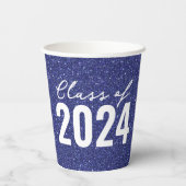 Custom Class Year Navy Blue Glitter Papieren Bekers (Achterkant)
