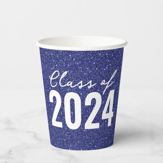 Custom Class Year Navy Blue Glitter Papieren Bekers (Achterkant)