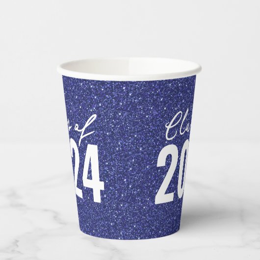Custom Class Year Navy Blue Glitter Papieren Bekers (Links)
