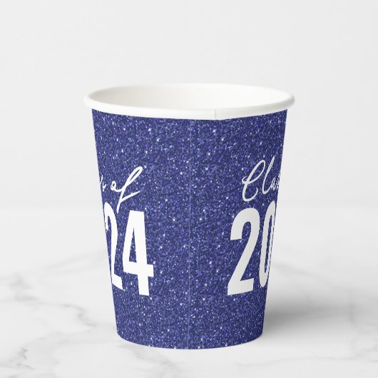 Custom Class Year Navy Blue Glitter Papieren Bekers (Rechts)