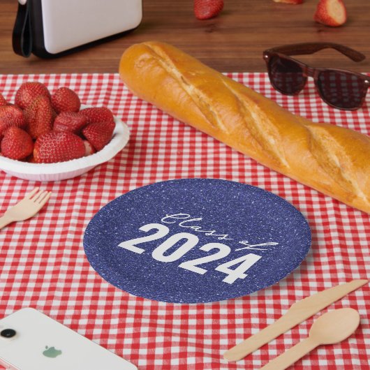 Custom Class Year Navy Blue Glitter Papieren Bordje (Picknick)