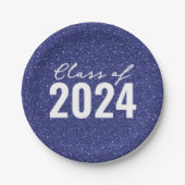 Custom Class Year Navy Blue Glitter Papieren Bordje (Voorkant)