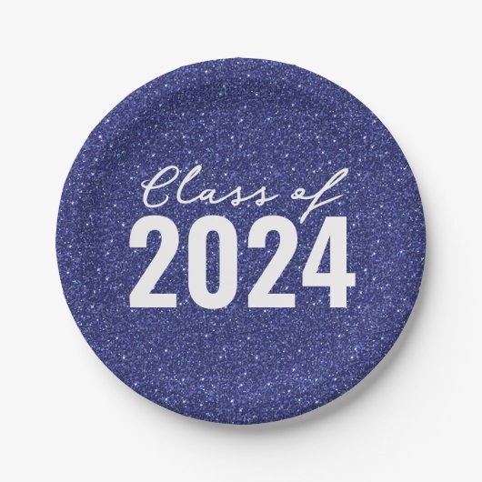 Custom Class Year Navy Blue Glitter Papieren Bordje (Voorkant)