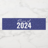 Custom Class Year Navy Blue Glitter Waterfles Etiket (Enkel label)