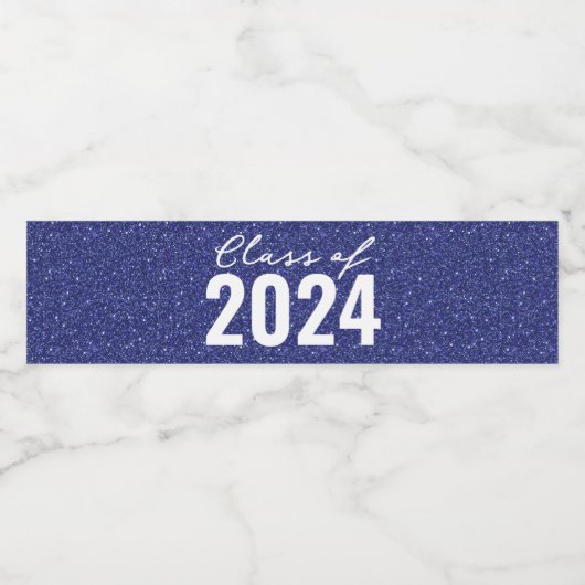Custom Class Year Navy Blue Glitter Waterfles Etiket (Enkel label)