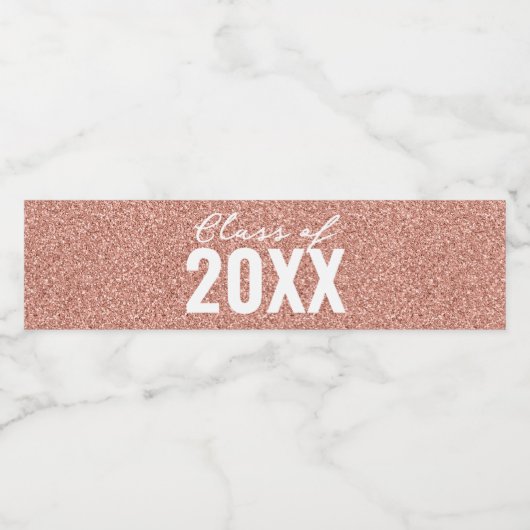 Custom Class Year Roos Gold Glitter Waterfles Etiket (Enkel label)