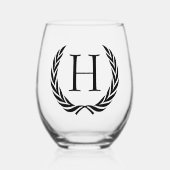 Custom Classic Chic Zwart Monogram Wijnglas Zonder Voet (Voorkant)
