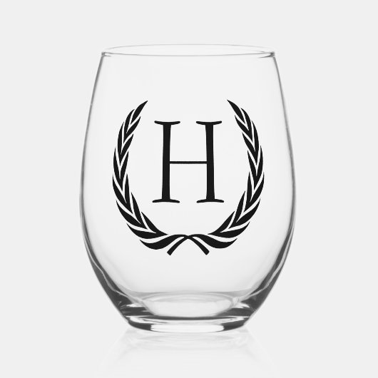 Custom Classic Chic Zwart Monogram Wijnglas Zonder Voet (Voorkant)