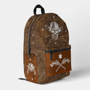 Custom Classic cowboy en pistolen Bruin leer 1898 Bedrukte Rugzak