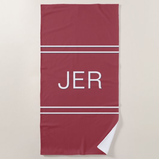 Custom Classic Monogrammed Initialen Crimson Rood Strandlaken (Voorkant)