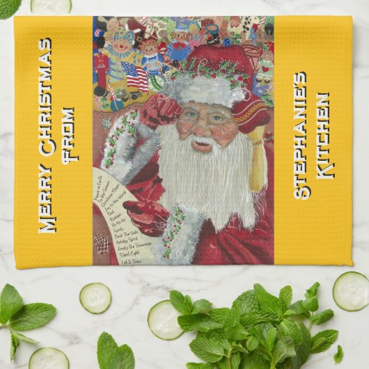 Custom Classic Santa Keuken Handdoeken Kerst Goud (Gevouwen)