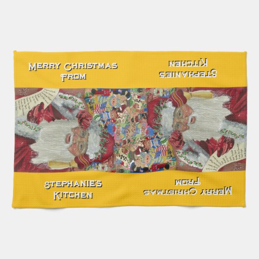 Custom Classic Santa Keuken Handdoeken Kerst Goud (Horizontaal)