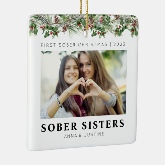 Custom Classic Sober Sisters Besties Kerstmis Keramisch Ornament (Rechts)