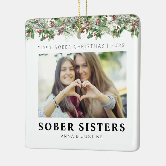 Custom Classic Sober Sisters Besties Kerstmis Keramisch Ornament (Links)