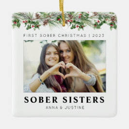 Custom Classic Sober Sisters Besties Kerstmis Keramisch Ornament