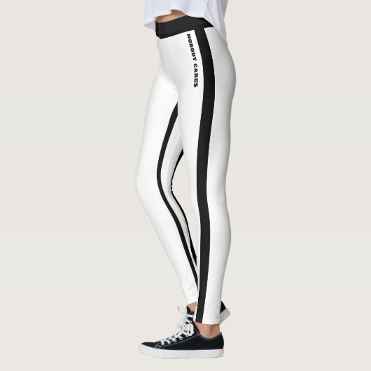 Custom Classic Wit & Zwart Strepen Leggings (Links)