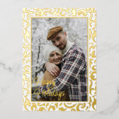 Custom Classy Damask Pattern Gold Folie Feestdagenkaart (Voorkant)