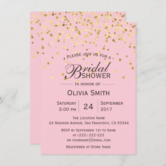 Custom Classy Pink Gold Bruids Douche Uitnodiginge Kaart (Voorkant / Achterkant)
