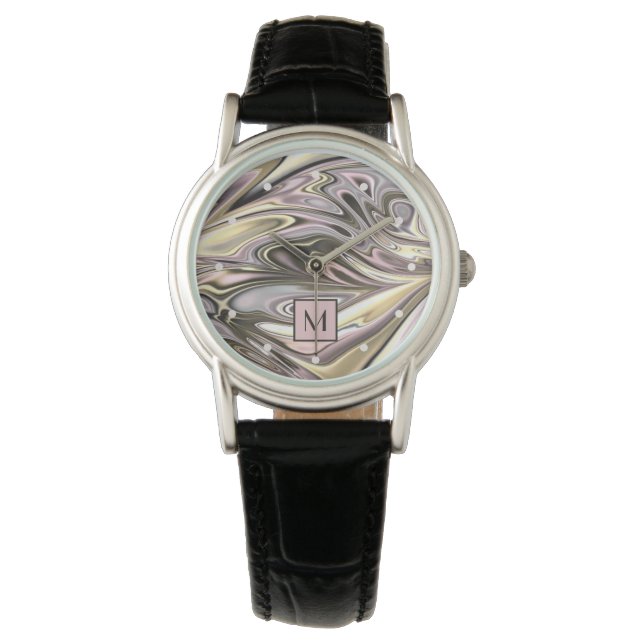 Custom Classy Pink Silver Grey gemarmerd patroon Horloge (Voorkant)