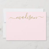 Custom Clean Blush Roze & Goud Typografie Naam Notitiekaartje (Voorkant)