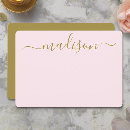 Custom Clean Blush Roze & Goud Typografie Naam Notitiekaartje